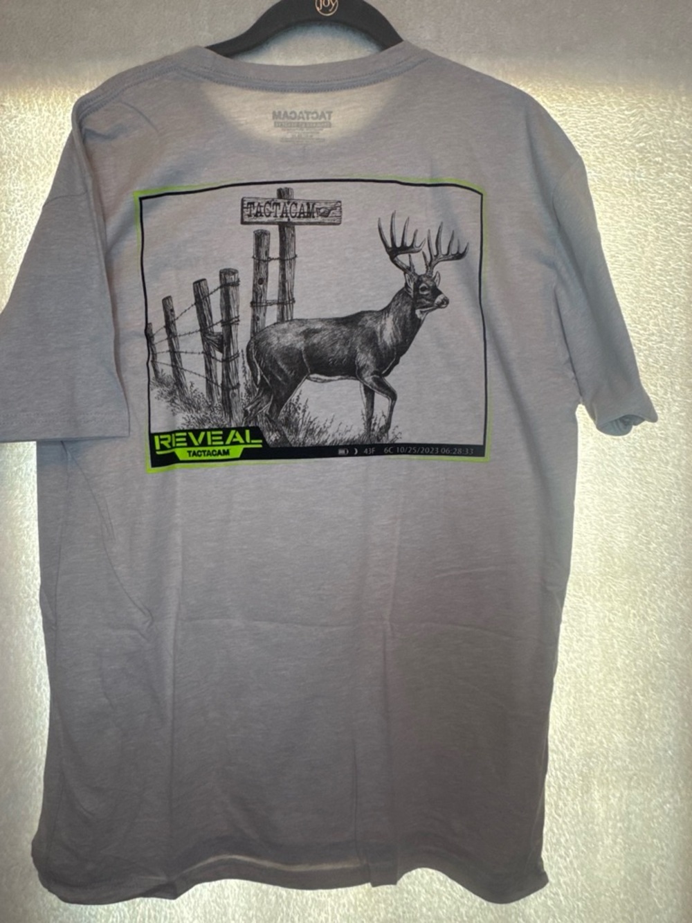 Reveal TACTACAM Graphic T-Shirt - Light Gray. Front small logo. Lg graphic on bk